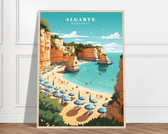 Viagem ao Algarve Imprimir | Coleção de Estampas Viagens Portugal | Arte de parede, pôster de viagem emoldurado, decoração artística, arte para presentes, impressões country, impressões de praia
