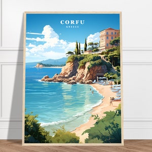 Corfu Travel Print | Greece Travel Print Collection | Kerkyra, Greek Island Print, Beach Print, Framed Wall Art, Colourful Nature Print