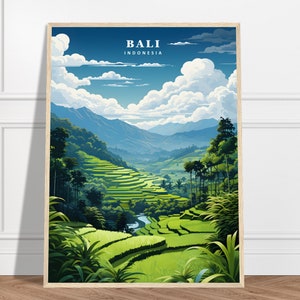 Bali Ubud Rice Terraces Travel Print | Indonesia Travel Print Collection | Tegallalang, Agricultural Print, Framed Wall Art, Colourful Print
