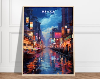 道頓堀の夜景アートプリント：大阪・日本旅行ポスター - Etsy 日本