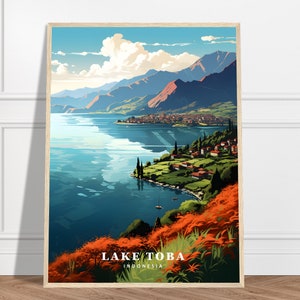 Lake Toba Travel Print | Indonesia Travel Print Collection | Sumatra, Lake Print, Colourful Poster, Framed Wall Art, Nature Poster