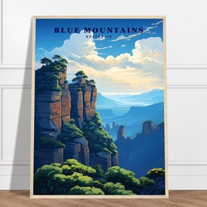 Blue Mountains Travel Print | Australia Travel Print Collection | Mountain Print, Landscape Art, Nature Print, Wall Art, Hiking Poster