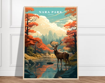 Nara Park Travel Print | Japan Travel Print Collection | Deer Poster, Framed Wall Art, Nature Print, Animal Poster, Forest Print