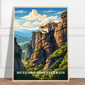 Meteora Monasteries Travel Print | Greece Travel Print Collection | Holy Land, Kalabaka Print, Mountain Print, Nature Print, Framed Wall Art