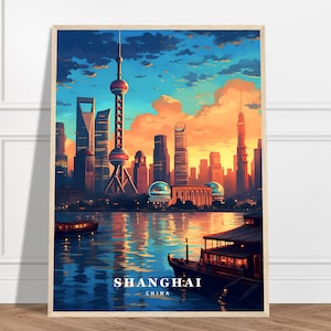 Shanghai Travel Print | China Travel Print Collection | Chinese Art, Shanghai Bund Art, Shanghai City Art, Huangpu River Art, Modern China