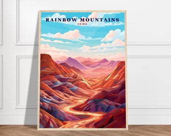 Zhangye Danxia Rainbow Mountains China - Vintage Travel Poster