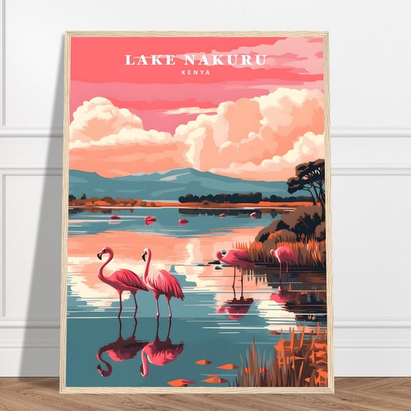 Lake Nakuru Travel Print | Kenya Travel Print Collection | African Art, Lakeside Art, Flamingos Art, Nature Print, Pink Flamingos Art