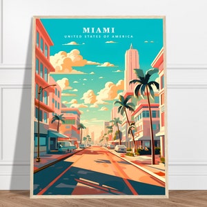 Ocean Drive Travel Print | United States of America Travel Print Collection | Miami, South Beach Poster, Art Deco, City Art, Framed Wall Art