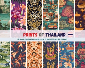 Captivating Charm of Thailand 12 Seamless Digital Papers 12x12 Inch 300 DPI  - Influences include Lanna Kingdom, Orchids, Songkran & Bangkok