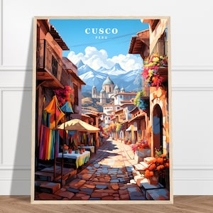 Cusco Travel Print | Peru Travel Print Collection | Peruvian Art, Mountain Print, Colourful Print, Incan Cultural Art, Vibrant Art