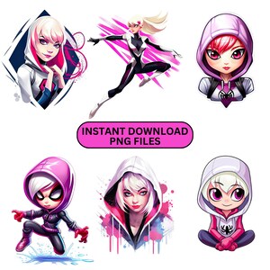 Spider-Gwen Clip Art Pack  - Spiderverse Clip Art, Superhero Clip Art, Comic Book, Cut Files, Transparent Background, Instant Download