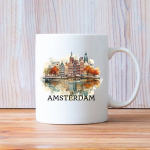 Amsterdam Mug, Netherlands Mug, Amsterdam Coffee Mug Gift, Holland Mug, Traveler Mug, Travel Mug, Amsterdam City Mug, World Traveler Mug