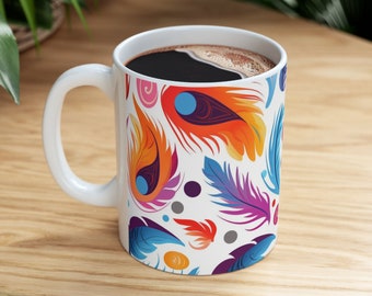 Vivid Feather Art Coffee Mug, Artsy Coffee Mug, Abstract Coffee Mug, Colorful Coffee Mug, Vibrant Art Coffee Mug, Trippy Coffee Mug, Tea Mug