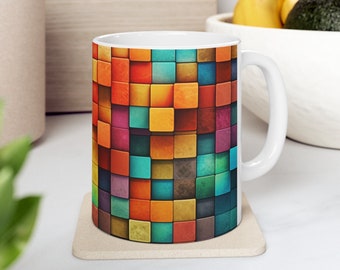 Colorful Cubes Coffee Mug, Vibrant Coffee Mug, Trippy Coffee Mug, Vivid Colors, Coffee Mug, Tea Mug, Colorful Coffee Mug, Coffee Mug Gift