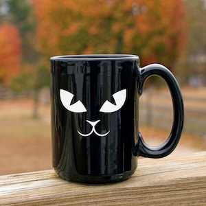 Black Cat Coffee Mug, Black Cat Halloween Mug, Black Cat Mug, Gift to Cat Lovers, Cat Mom Coffee Mug, Black Cat Tea Cup, Halloween Decor