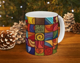 Abstract Tile Coffee Mug, Trippy Tile Coffee Mug, Abstract Coffee Mug, Tile Pattern Coffee Mug, Coffee Lovers, Tea Lovers, Artsy Coffee Mug