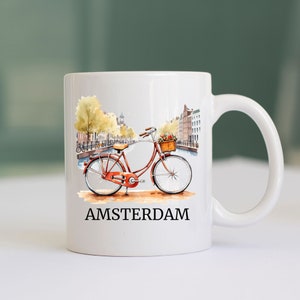 Amsterdam Mug, Netherlands Mug, Holland Mug, Bike Amsterdam Mug, Amsterdam Bicycle Mug, Travel Mug, Amsterdam Mug Gift, World Traveler Mug