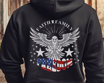 Cozy Long Sleeve Faith Family Freedom Sweatshirt Christian Believer Gift Jesus Sweater Cool Trendy Patriot Hoodie Shirt Gift Him Her Dad Mom