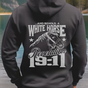 Hooded Revelation 19:11 Sweatshirt Warm Soft Long Sleeve Vintage Jesus Sweater Cool Christian Pullover Believer Shirt Gift for Horse Lovers