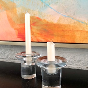 Vintage Pair of Blenko Mushroom Glass Candlestick Holders