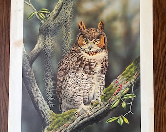 Ronald Louque Horned Owl Lithograph – Signed Limited Edition Art Print