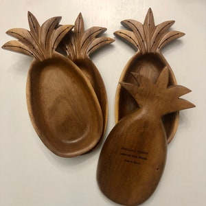 Set (4) of Pineapple Monkey Pod Wood Trays