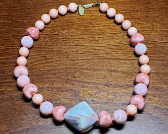 Vintage Miriam Haskell Coral and 10k Gold Necklace - Rare!