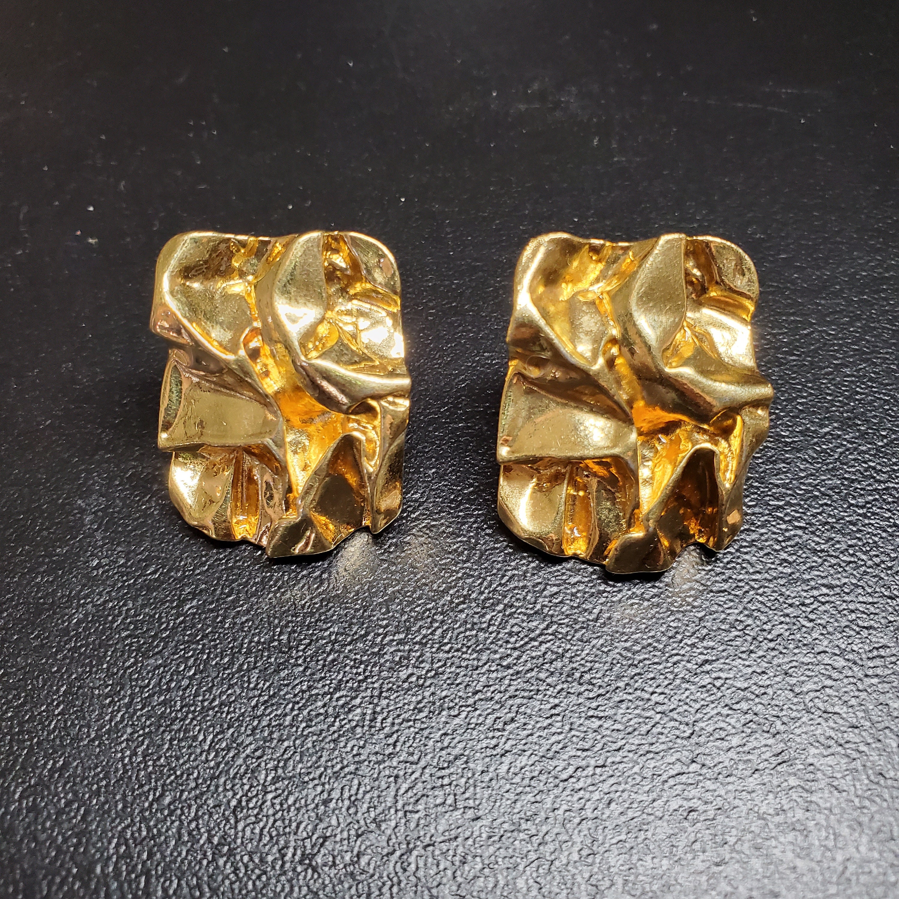 Modernist Crushed Gold-Tone Metal Earrings