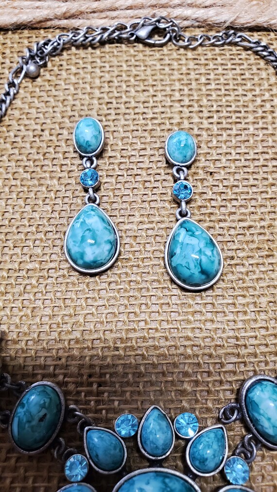 Vintage Turquoise and Rhinestone Necklace and Ear… - image 3