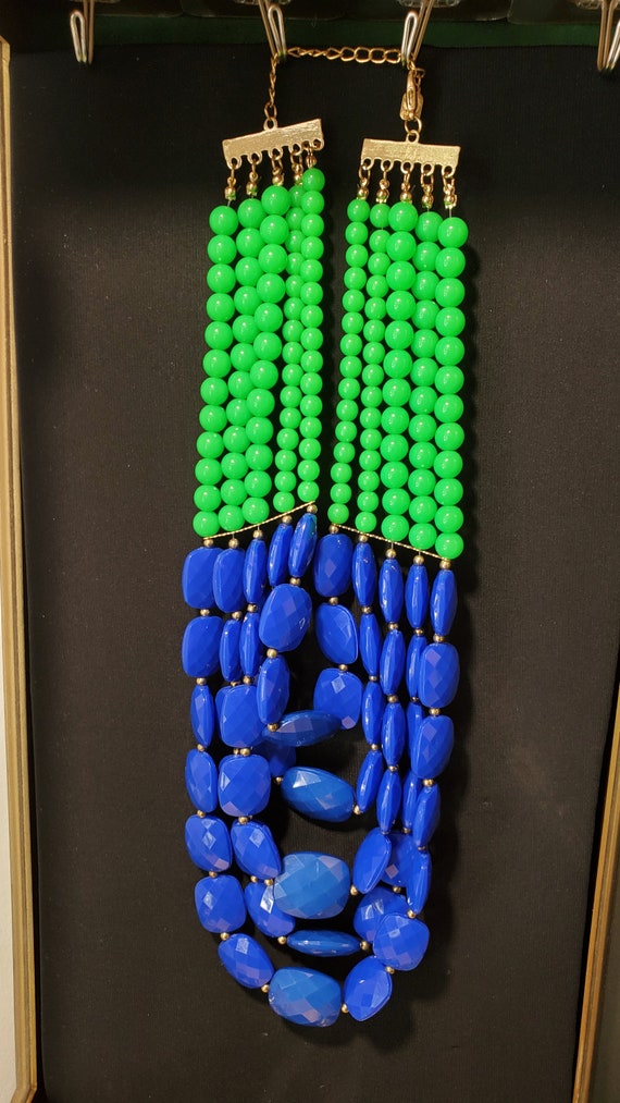 Vintage Blue and Green Beaded Necklace