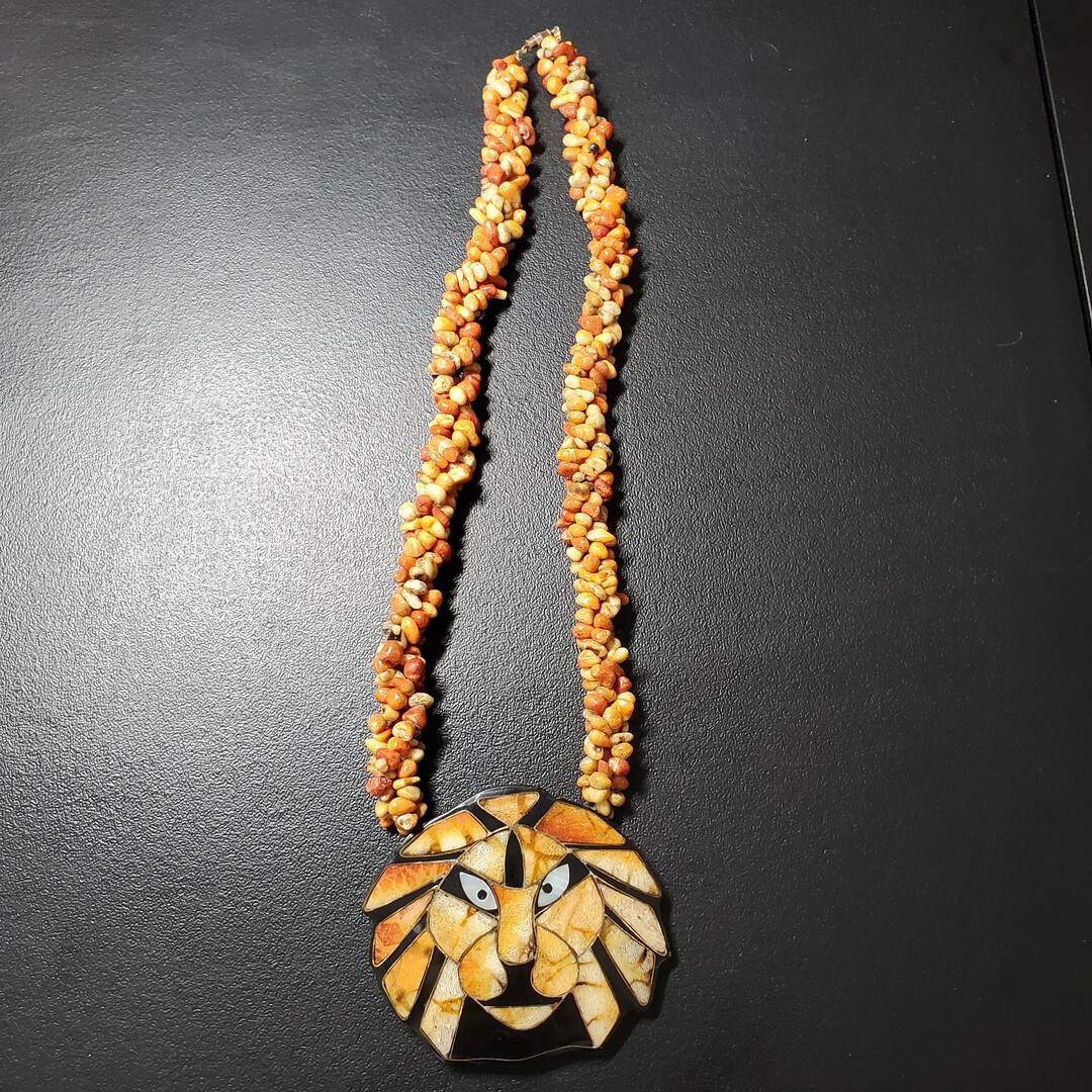 Lion Shell Inlay Vintage Lee Sands Inlaid Shell Iconic Lion Face Inlay Statement ...