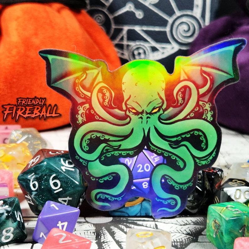 Mythical Cthulhu D20 Sticker, Waterproof Vinyl Decal for Gamers, Lovecraft Horror Fan Gift