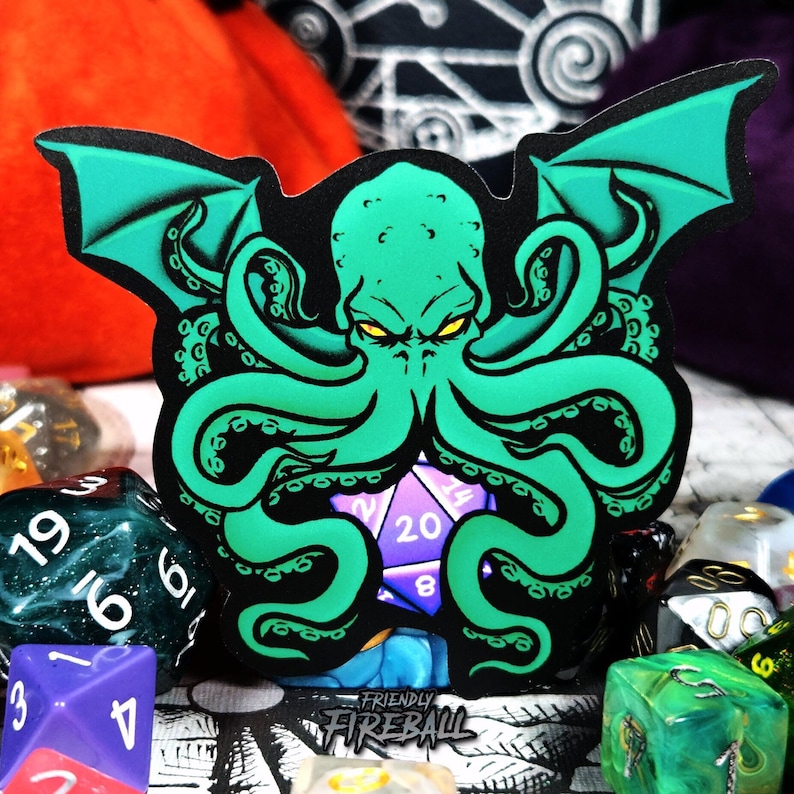 Mythical Cthulhu D20 Sticker, Waterproof Vinyl Decal for Gamers, Lovecraft Horror Fan Gift