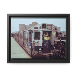 NY Subway train graffiti Matte Canvas, Black Frame
