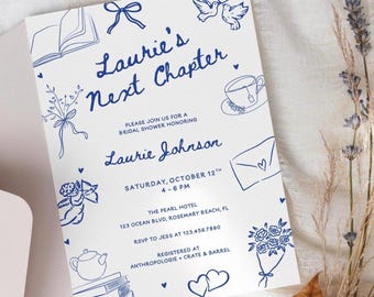 Her Next Chapter Bridal Shower Invitation Template, New Chapter Begins Bridal, Book Lover's Party Invite, Book Themed Party, Editable Canva