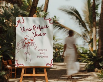 Vino Before Vows Bridal Shower Welcome Sign Template, Wine Themed Bachelorette Weekend Welcome Sign, Editable Canva Instant Download