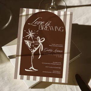 Love Is Brewing Bridal Shower Invitation Template, Espresso Martini Bridal Shower Invite Bow Coffee Hand Drawn Bridal Brunch Editable Canva