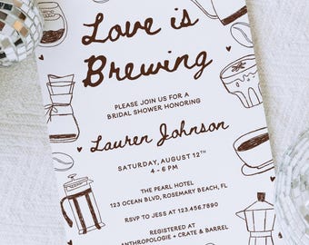Love is Brewing Bridal Shower Coffee Invitation Template, Editable Love is Brewing Coffee Shower, Coffee Bridal Shower, Editable Canva