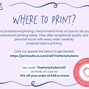 May include: A light purple graphic with the text "WHERE TO PRINT?" and information about Prints of Love. Includes a link to their website and a discount code for 10% off orders over &pound;49.