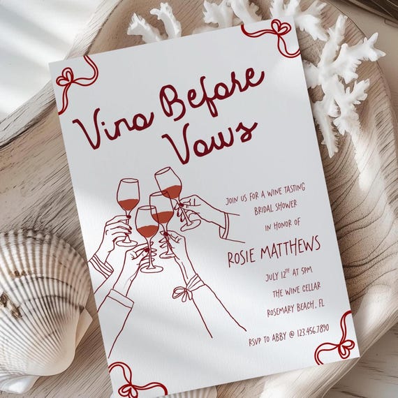 Vino Before Vows Bridal Shower Invite, Hand Drawn Bachelorette Invite, Bridal Shower Wine Burgundy, Editable Bridal Shower Template Canva