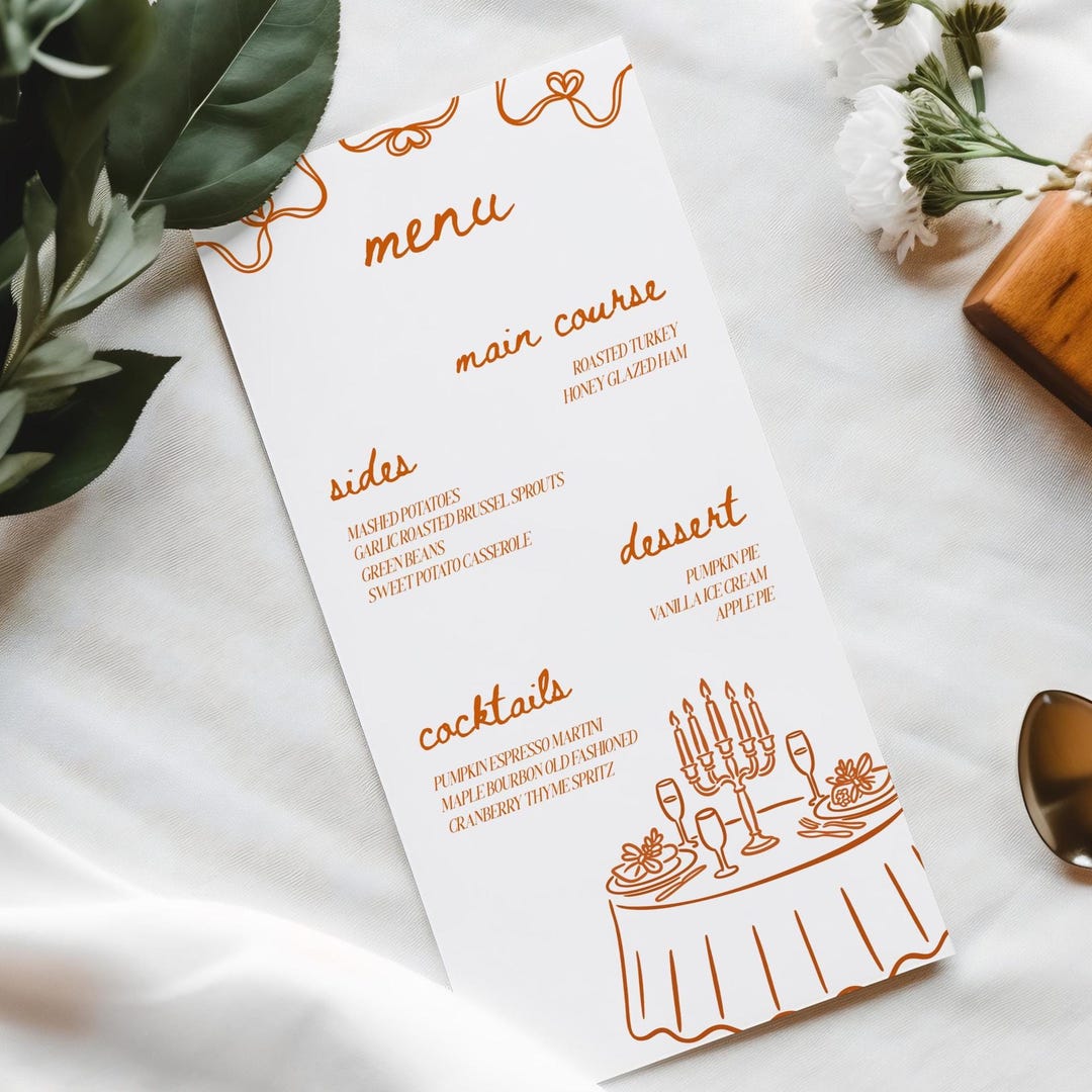 Friendsgiving Menu Template Whimsical Hand Drawn It’s Giving Friends