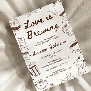 Love is Brewing Bridal Shower Invitation Template, Espresso Martini Bridal Shower Invite Bow Coffee Hand Drawn Bridal Brunch Invite Editable