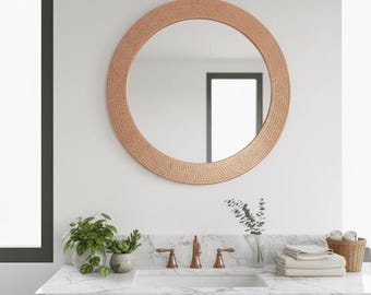 Espejo redondo de cobre martillado / Espejo de pared marroquí hecho a mano / Decoración de lujo estilo boho para el hogar / Espejo color oro rosa