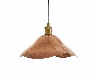 Hammered Copper Pendant Light – Wavy Flower Shade, Moroccan Artisan Decor