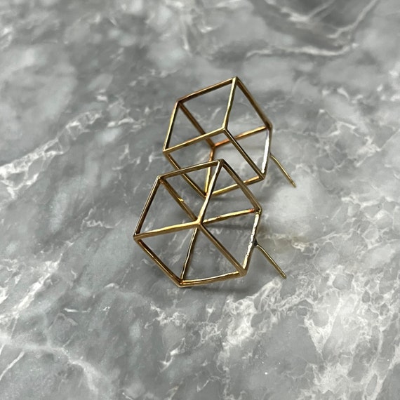 18K Vintage Geometric Square Earrings, Attributed… - image 3