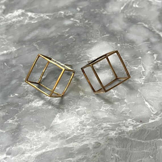 18K Vintage Geometric Square Earrings, Attributed… - image 5