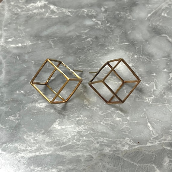 18K Vintage Geometric Square Earrings, Attributed… - image 2