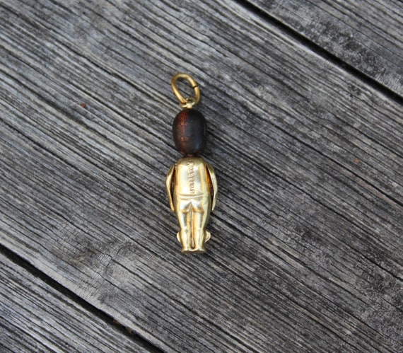 Antique 14K Gold WW1 Wood Fumsup Lucky Charm Pend… - image 3