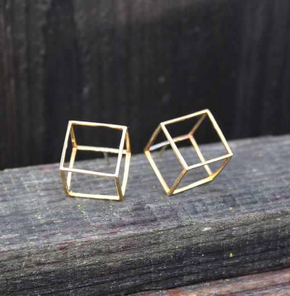 18K Vintage Geometric Square Earrings, Attributed… - image 1