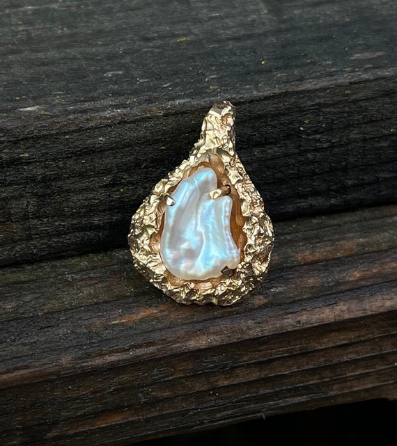 14K Baroque Pearl Brutalist Pendant